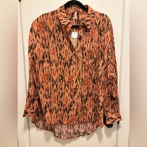 SoyaConcept Stylish Orange and Black Patterned Button Down Shirt